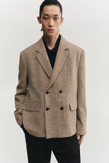 TEXTURED DOUBLE-BREASTED BLAZER - Mid-camel by Zara