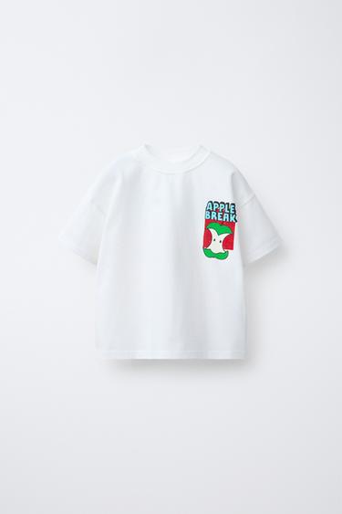 APPLE PRINT T-SHIRT - Oyster-white by Zara - Image 0