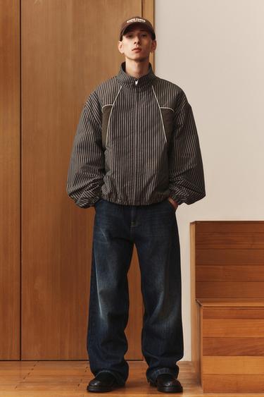 BOXY FIT STRIPED JACKET - Brown by Zara