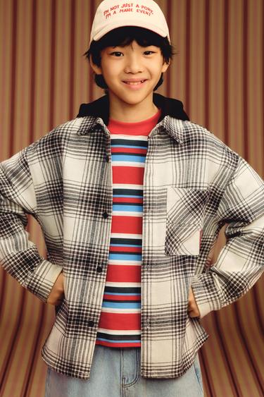 CHECK OVERSHIRT WITH DETACHABLE FLEECE HOODIE - Ecru by Zara