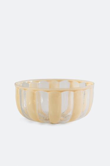 STRIPED GLASS SALAD BOWL - Beige by Zara