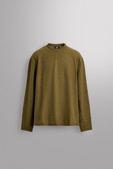 TEXTURED WOOL BLEND SWEATSHIRT - olive green by Zara