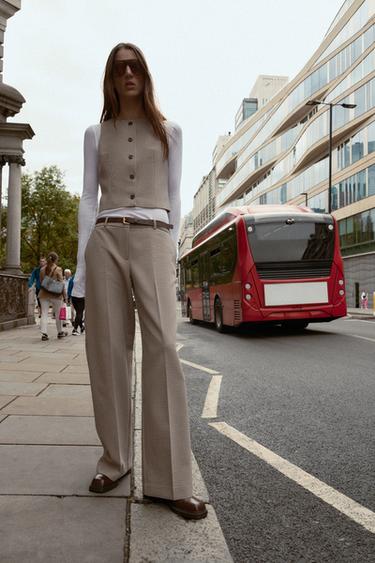 TOP, VEST AND TROUSERS SET - DARK KHAKI by Zara
