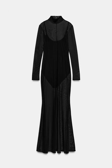 SEMI-SHEER DRESS WITH BODYSUIT - Black by Zara