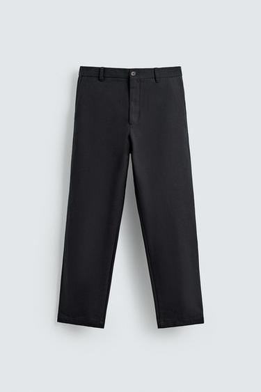 TEXTURED STRAIGHT-LEG TROUSERS - Navy blue by Zara