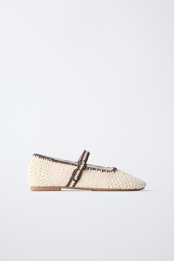 CROCHET BALLET FLATS - Ecru White by Zara - Image 0