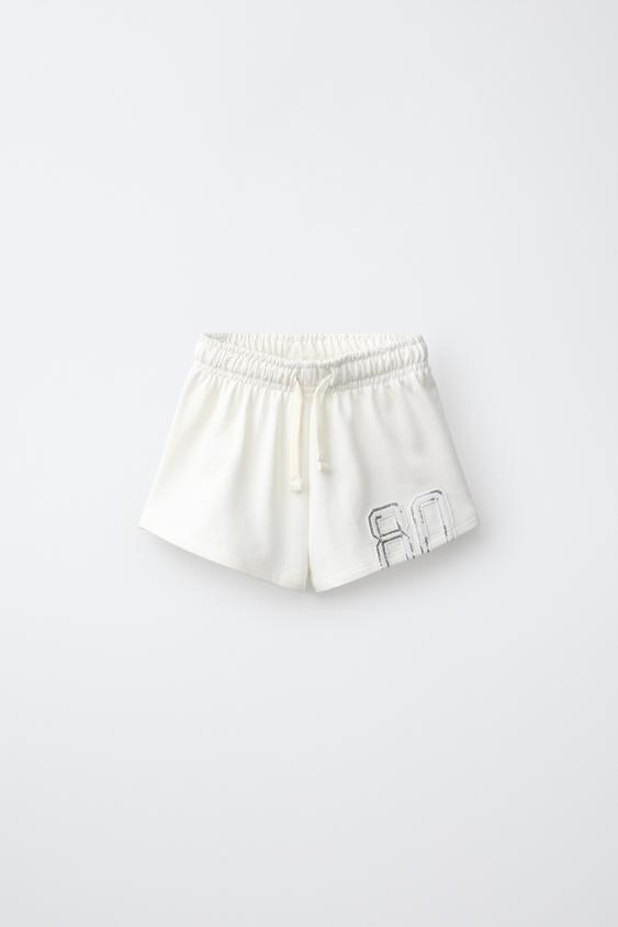 BERMUDA SHORTS WITH SEQUIN NUMBER PATCH - Ecru by Zara - Image 0