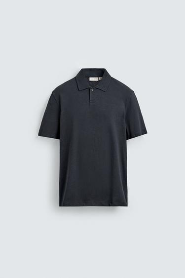 REGULAR FIT COTTON/LINEN POLO SHIRT - Dark navy by Zara
