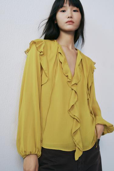 RUFFLED BLOUSE - Mustard by Zara