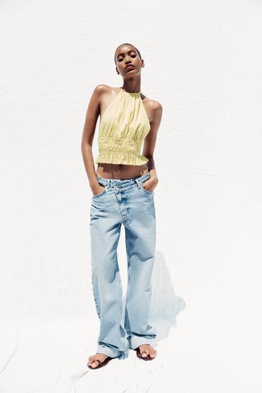 Z1975 STRAIGHT FULL LENGTH HIGH-WAIST WRAP WAIST JEANS - Light blue by Zara