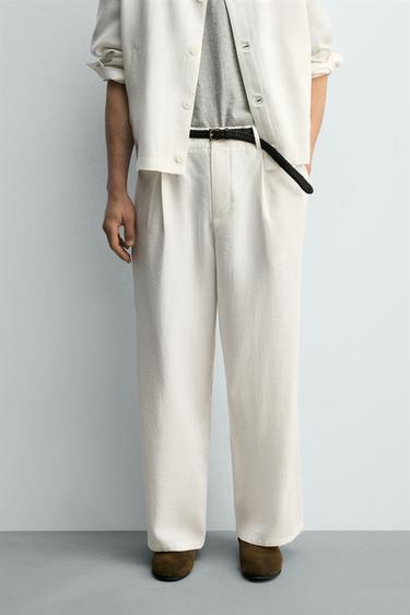 LOOSE-FITTING PLEATED TROUSERS - Oyster-white by Zara