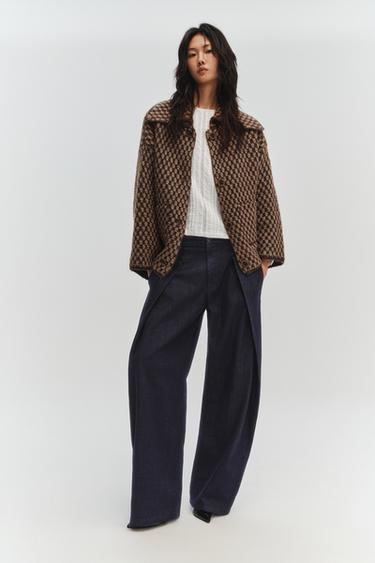 OVERSIZE KNIT JACKET - mink brown by Zara