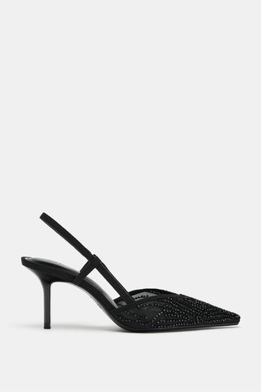 MESH RHINESTONE SLINGBACK SHOES - Black by Zara