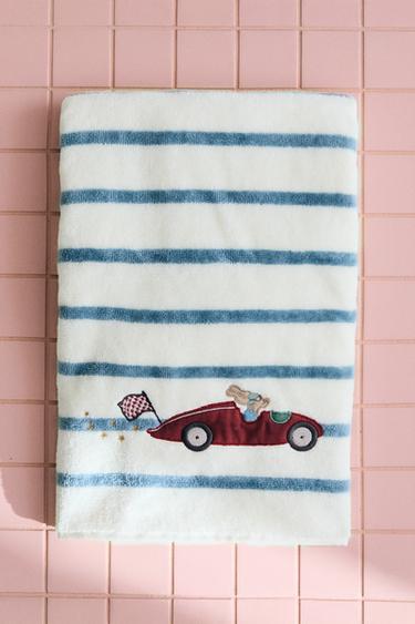 CHILDREN'S STRIPED RACER DOG BATH TOWEL - Blue/White by Zara