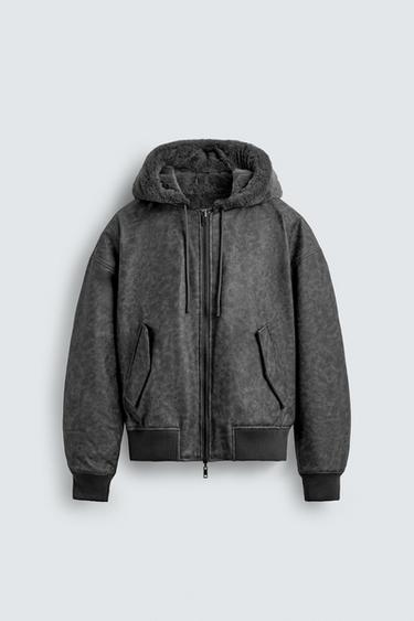 REVERSIBLE FAUX LEATHER BOMBER JACKET - Anthracite Grey by Zara