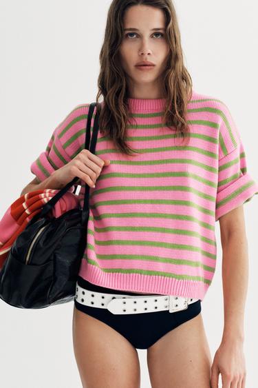 STRIPED KNIT JUMPER - Green stripe by Zara