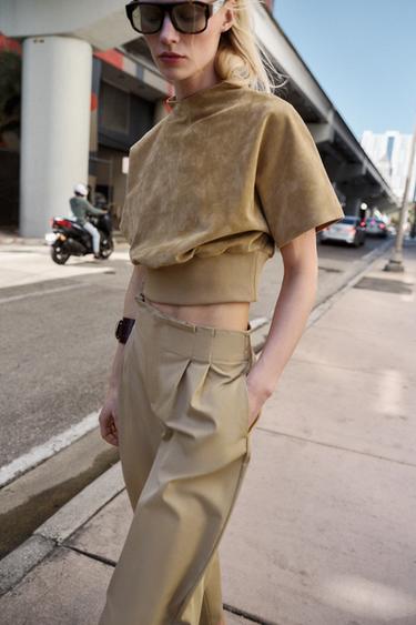 100% SUEDE LEATHER TOP - Sand by Zara