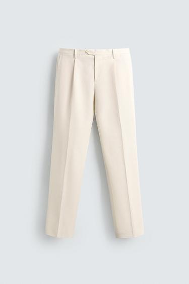 REGULAR FIT PLEATED TROUSERS - Ecru by Zara