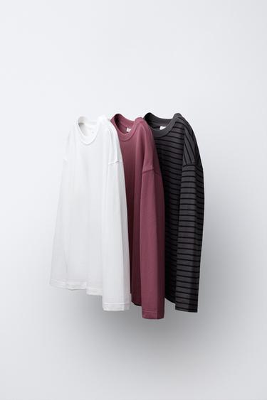 3-PACK OF PLAIN AND STRIPED T-SHIRTS - Maroon Grey by Zara