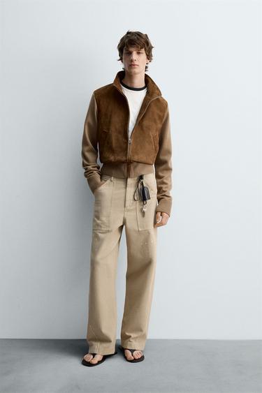 LIMITED EDITION COMBINED LEATHER JACKET - Dark camel by Zara - Image 0