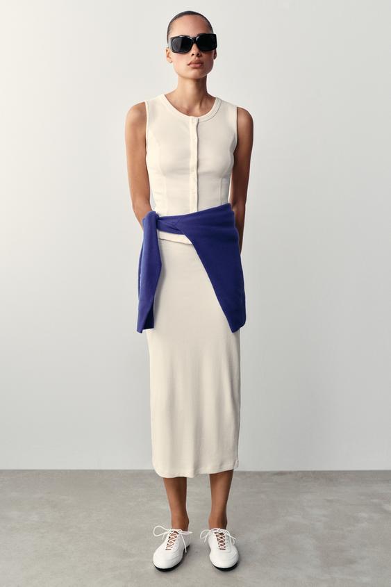 RIBBED STRAIGHT SKIRT - Ecru by Zara - Image 0
