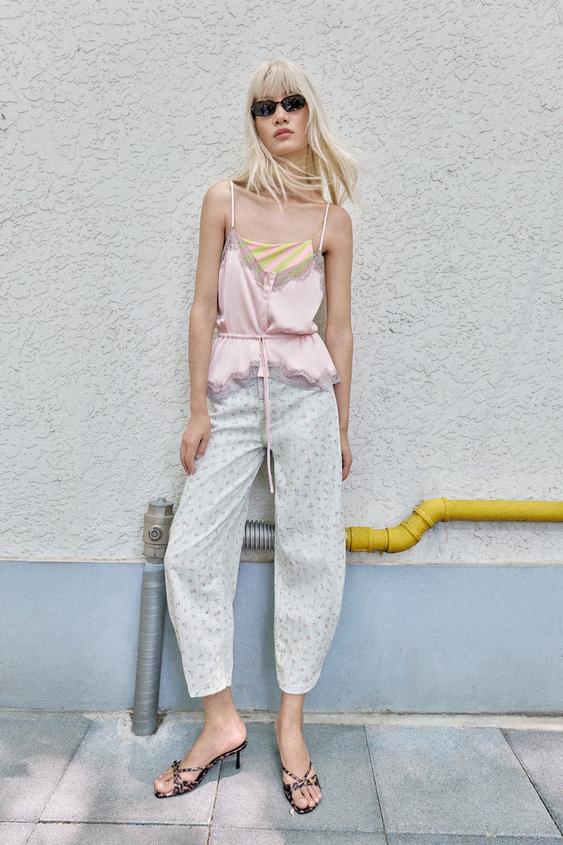 SATIN LACE TOP - Chalk pink by Zara - Image 0