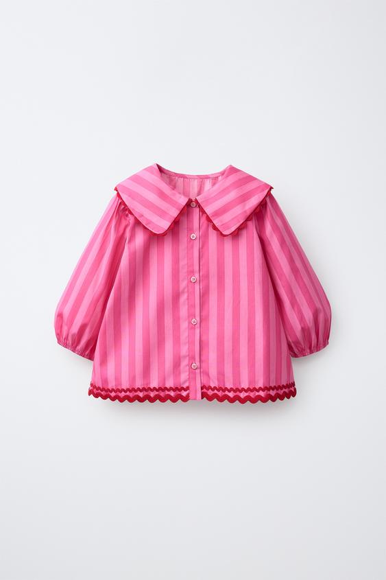 STRIPED SHIRT WITH RUCHING - Fuchsia by Zara - Image 0