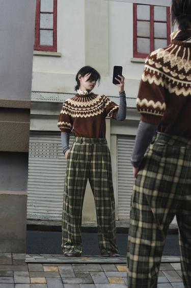 ZW COLLECTION CHECK TROUSERS WITH WOOL - Dark brown by Zara