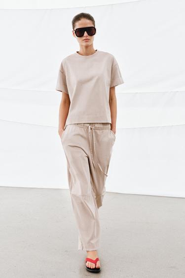 HEAVY COTTON WIDE-LEG TROUSERS - Light mink by Zara
