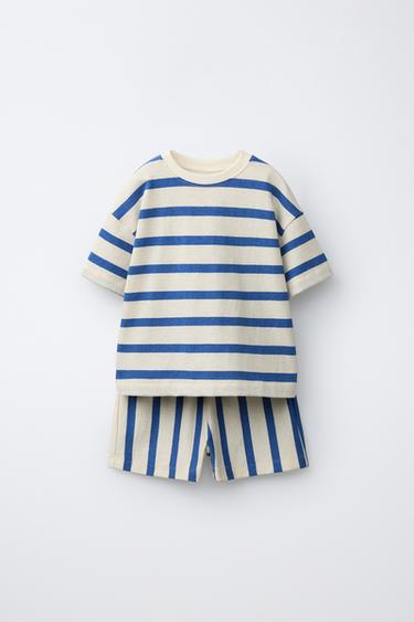 STRIPED T-SHIRT AND BERMUDA SHORTS SET - Navy / White by Zara - Image 0