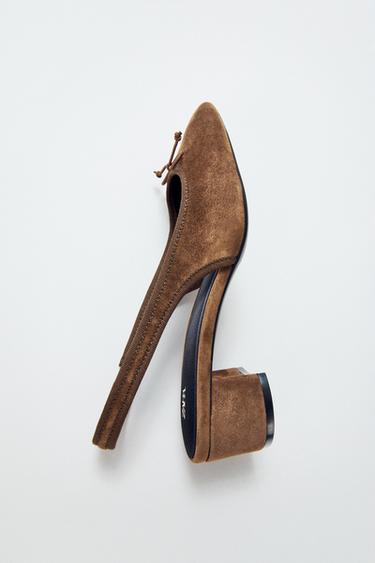 LEATHER SLINGBACK HEELS - Brown by Zara