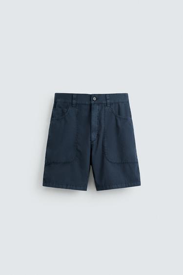 WASHED COTTON BERMUDA SHORTS - Navy blue by Zara
