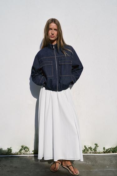 Z1975 HIGH NECK DENIM BOMBER JACKET - Blue by Zara