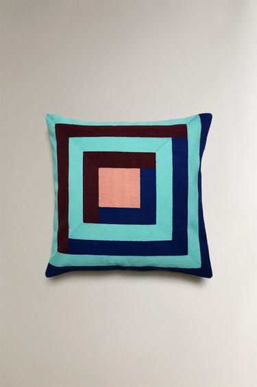 COTTON CUSHION COVER WITH SQUARES X COLLAGERIE - Blues by Zara - Image 0