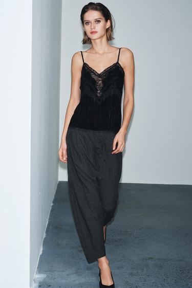 VELVET LACE TOP ZW COLLECTION - Black by Zara