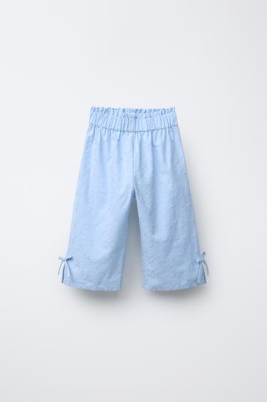 TROUSERS WITH EMBROIDERED BOWS - Sky blue by Zara