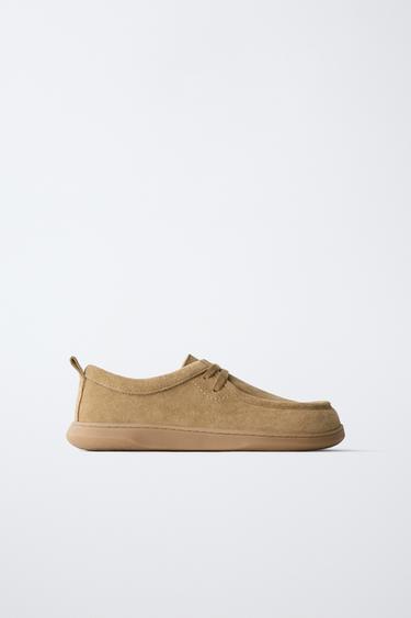 LEATHER BAREFOOT LACE-UP DECK SHOES - Brown by Zara