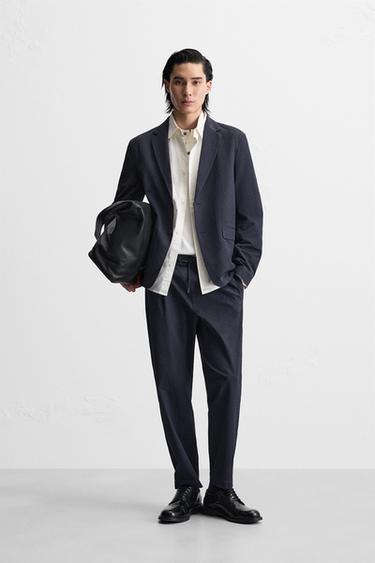 RELAXED FIT SEERSUCKER BLAZER - Navy blue by Zara