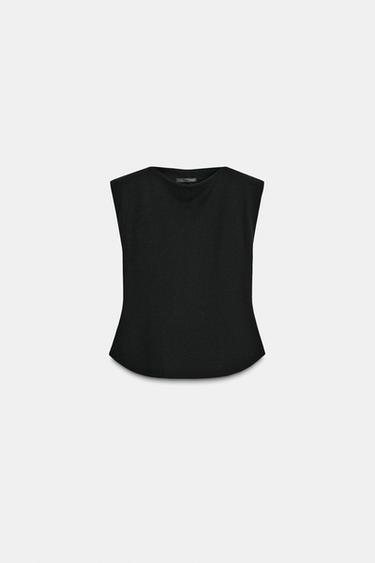 CREPE PEPLUM TOP WITH SHOULDER PADS - Black by Zara
