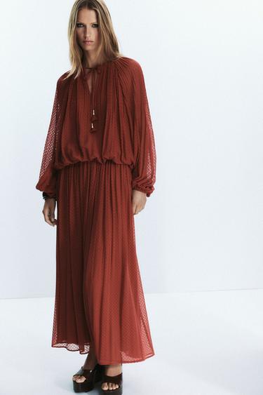 BELTED PLEATED MIDI SKIRT - Brick by Zara