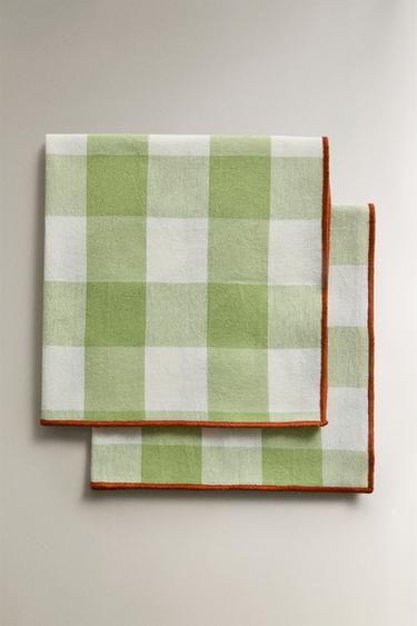 PACK OF CHECK NAPKINS WITH TOPSTITCHING (PACK OF 2) - Green by Zara