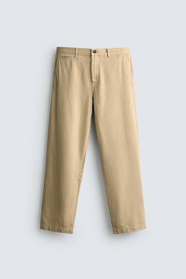 STRAIGHT-LEG CHINO TROUSERS - camel by Zara
