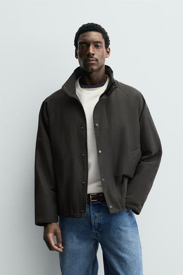 COTTON BLEND TECHNICAL JACKET - Dark khaki by Zara