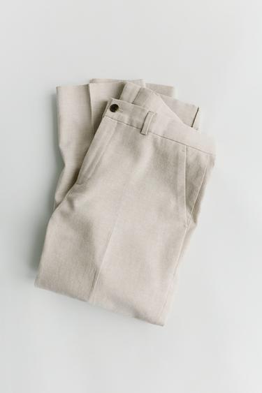 COTTON AND LINEN SUIT TROUSERS - Ecru by Zara