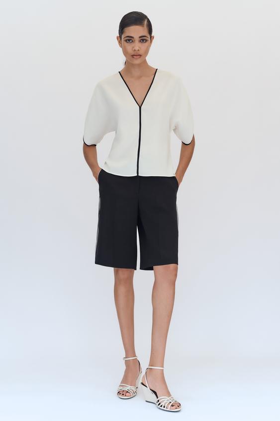 LONG CONTRAST PIPING BERMUDA SHORTS - Black by Zara - Image 0
