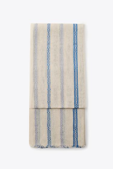 LINEN STRIPE SCARF - Ecru by Zara