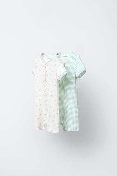 TWO-PACK OF GINGHAM CHECK AND FLOWER ALL-IN-ONE SLEEPSUITS - Ecru by Zara - Image 0