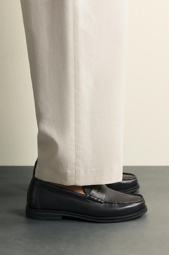 LEATHER PENNY LOAFERS - Black by Zara - Image 0