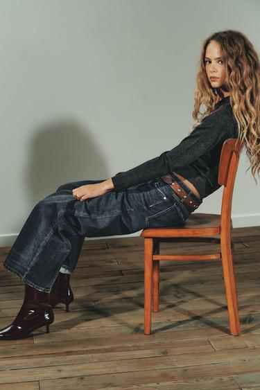 FAUX-PATENT KITTEN HEEL ANKLE BOOTS - Burgundy Red by Zara