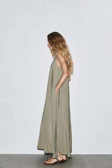 FLOWING VOLUMINOUS MIDI DRESS - Khaki by Zara